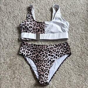 SHEIN Leopard Print Bikini Set - White and Pink